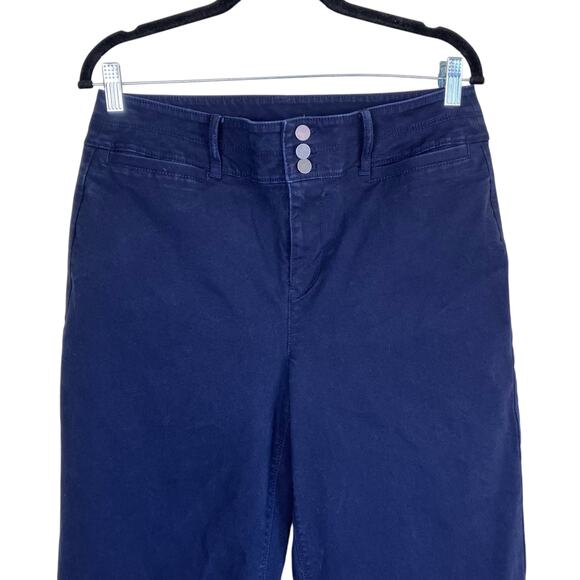 Loft Sz 10 Jayce Triple-Button Wide-Leg Pants High Rise Canvas Cotton Navy - Picture 3 of 16